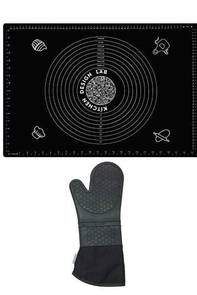 Atlas Mutfak Set of 2 Black 45x65 Cm Silicone Dough Rolling Mat and Gray Sili...