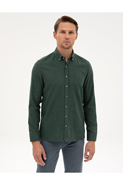 Pierre Cardin Yeşil Flanel Dokulu Slim Fit Uzun Kollu Gömlek 50316751-VR054