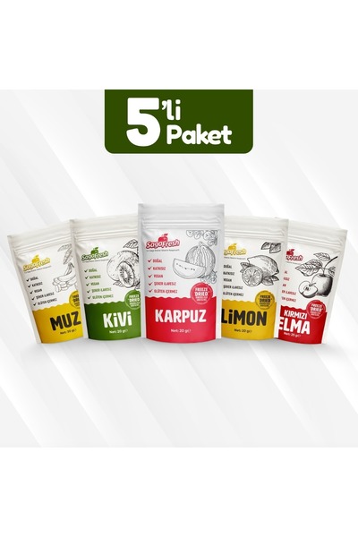 SagaFresh Dondurularak Kurutulmuş Meyve 5'li Set 2 (Kırmızı Elma 25g,Kivi 20g...