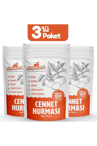 SagaFresh 3'lü Dondurularak Kurutulmuş Cennet Hurması Dilimleri (3X30G)