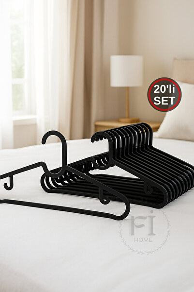 Fİ HOME 20’li Siyah Kırılmaz Elbise & Fular & Gömlek Askısı – Dolap Düzenleyici