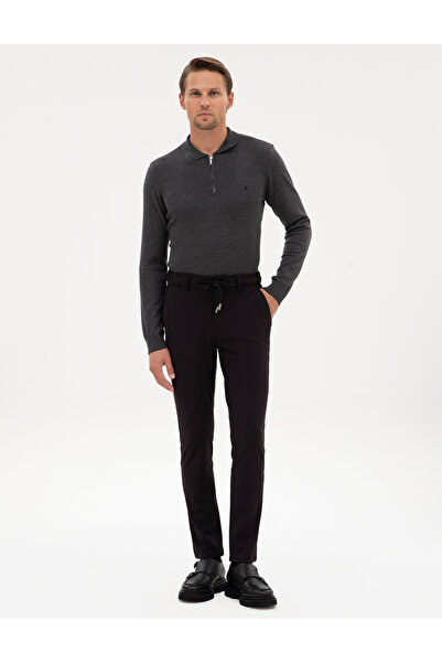 Pierre Cardin Siyah Slim Fit Beli Lastikli Kordonlu Jogger Kanvas Pantolon 50317281-VR046
