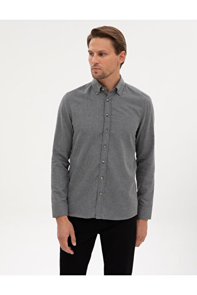 Pierre Cardin Gri Flanel Dokulu Slim Fit Uzun Kollu Gömlek 50316751-VR024