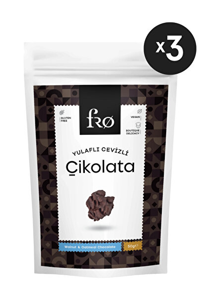 FRO 3'lü Paket Yulaflı Cevizli Çikolata Vegan Glutensiz Şekersiz Sağlıklı Atıştırmalık 3x50gr