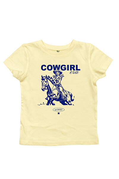 WHITE OF CREATIVE Kadın Cowgirl Kovboy Baskılı Baby Tee Crop Top