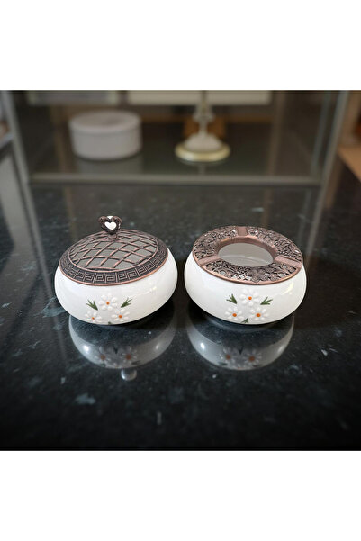 İlbay Çini Takı Papatya Buket' Candy Bowl and Ashtray Set
