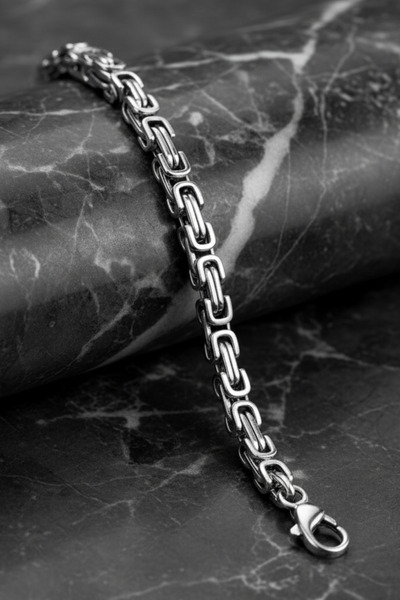 İyyaKee Erkek 316L Paslanmaz Çelik Kral Zincir Model Kalın Bileklik Künye