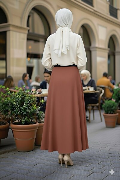 ECEYLÜL MODA Scuba Crepe Belled Skirt with Elastic Waist (93-94cm Length) (Short-Term Launch Price)
