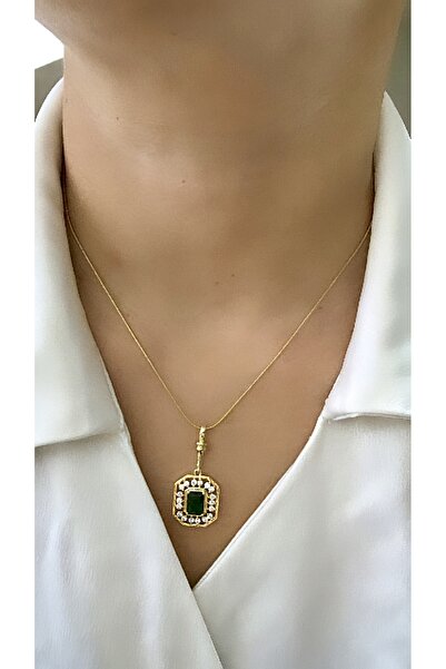 VNS Accessories Steel Green Emerald Serenay Necklace