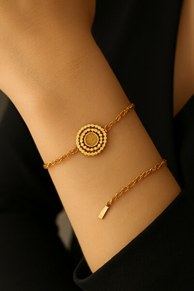 İyyaKee Kadın Altın Kaplama Hayat Ağacı Motifli Yuvarlak Model 316 L Çelik Bi...