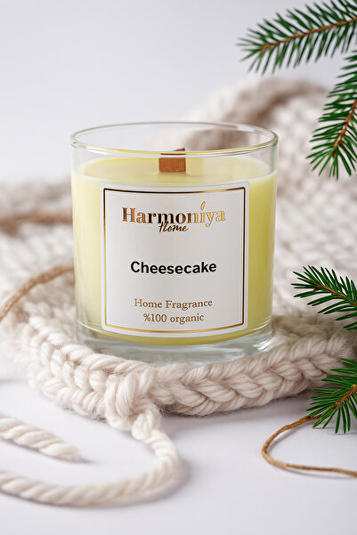 Harmoniya Home Limonlu Cheesecake kokulu soyawax mum 320ml &Ahşap fitilli