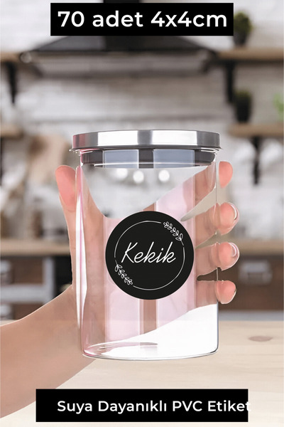 alışveriş kurdu 70 Adet Siyah Baskılı Baharat Bakliyat Kuruyemiş Kavanoz Etik...