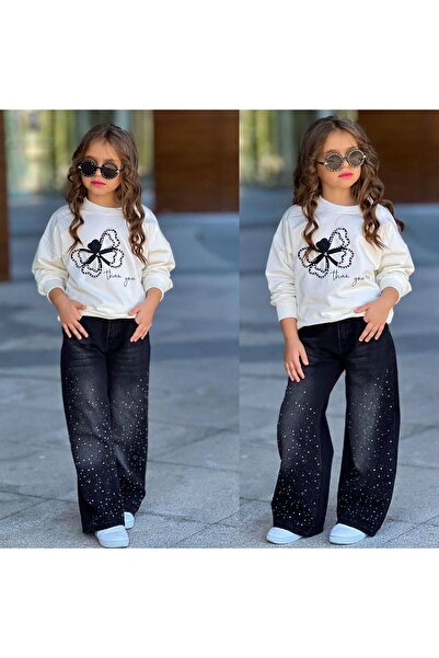 Aselin Kids Girls' Denim Pants Set Top and Bottom Set