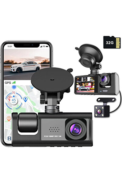 BSG TECH Camera Auto De Bord Tripla, Full HD-1280P, GPS, WIFI, G-Senzor Regla...