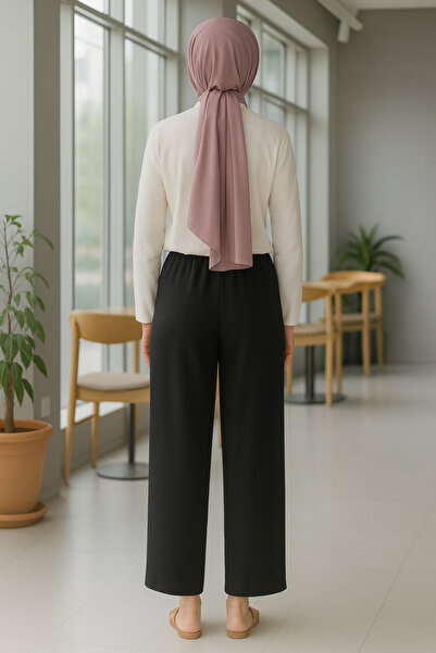 ECEYLÜL MODA KADIN SİYAH SCUBA KREP BOLPAÇA KUŞAKLI PANTOLON(kısa süreliğine lansman fiyatı)