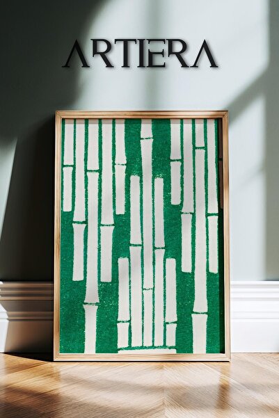 HİGUERA Πράσινα Vintage Μοτίβα Japandi Art Πίνακας τοίχου με φυσικό ξύλινο πλ...