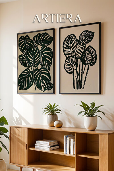 HİGUERA Μοτίβο τροπικών φύλλων Μίνιμαλ μαύρο στυλ Ελαιογραφία Αίσθηση Διπλό Ξ...