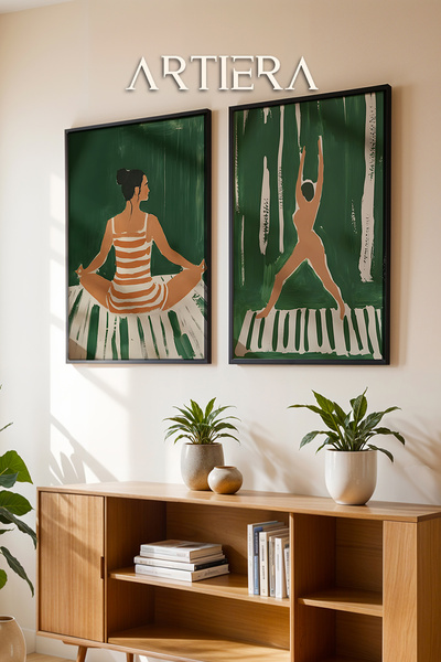 HİGUERA Φιγούρες γιόγκα και διαλογισμού Ελαιογραφία Αίσθηση Διπλό Ξύλινο Πλαί...