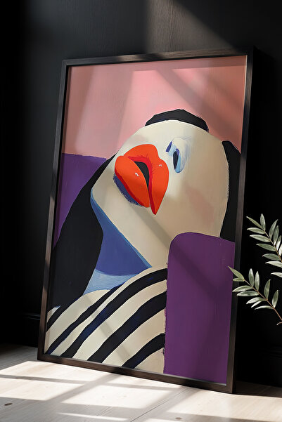 HİGUERA Γυναικείο πορτρέτο Pop Art με ζωηρά χρώματα Πίνακας με φυσικό ξύλινο ...