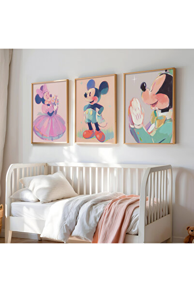 HİGUERA Τριπλή ζωγραφική τοίχου με ελαιογραφίες Μίκυ και Μίνι Μάους για παιδι...