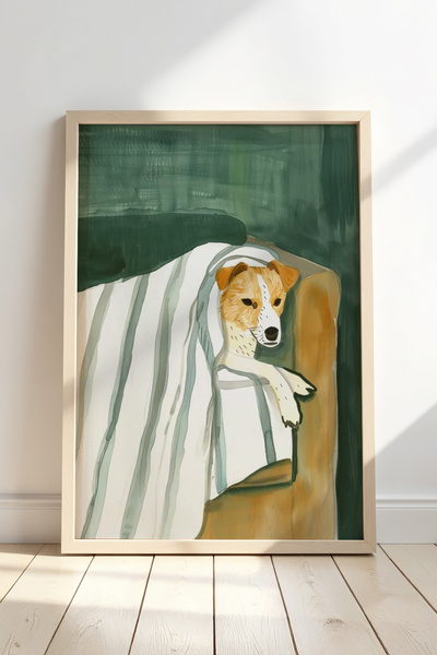 HİGUERA Χαριτωμένο σκυλί που αναπαύεται στο κάθισμα με θέμα το φυσικό ξύλινο ...