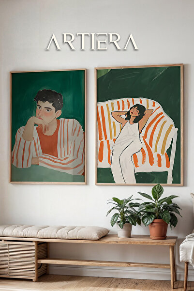 HİGUERA Φιγούρα νεαρού ανδριού που σκέφτεται και γυναίκα που ξεκούν ζωγραφική...