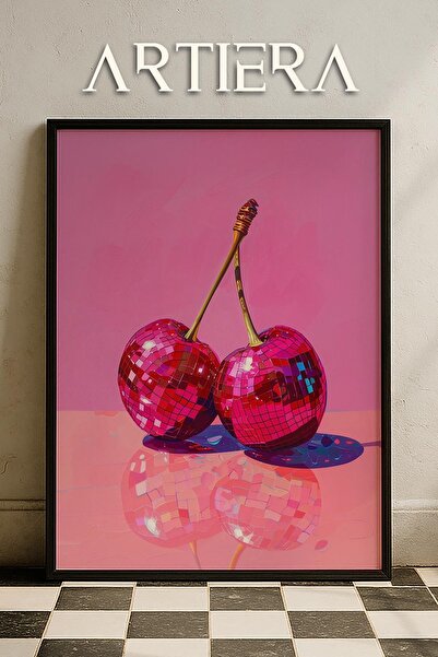 HİGUERA Maximalist Kirazlar - Ahşap Çerçeveli Mutfak Tablosu, Mutfak Kafe Bar...