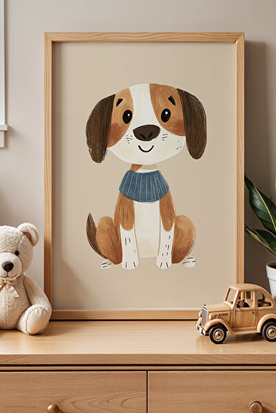 HİGUERA Χαριτωμένο σκυλί με μπλε κολάρο Παιδικό δωμάτιο Πίνακας τοίχου με φυσ...