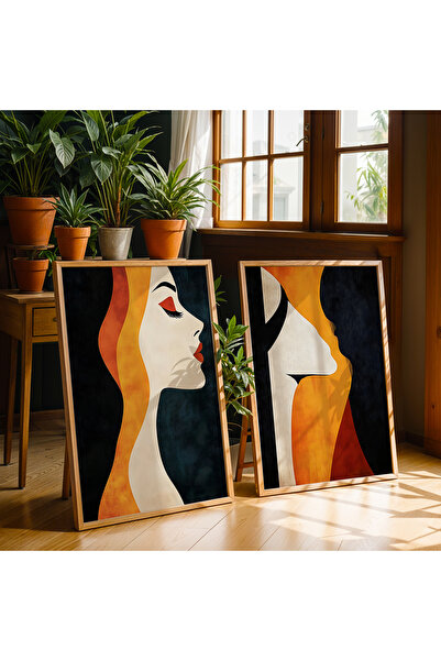 HİGUERA Γυναικείο πορτρέτο Αφηρημένο Σχέδιο Κόκκινο Αφηρημένο Διπλό Σετ Ζωγρα...