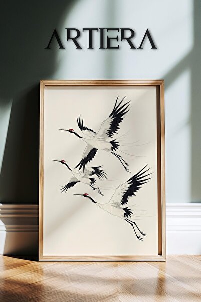 HİGUERA Pelican Heron Bird - Μινιμαλιστικό Μαύρο Μοντέρνο Ιαπωνικό Τέχνης Ζωγ...