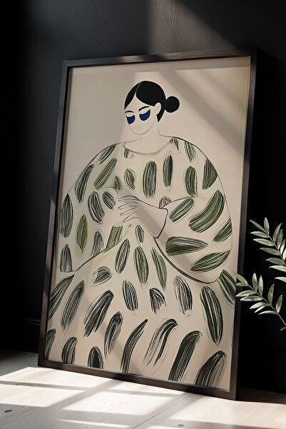 HİGUERA Γυναικεία φιγούρα με μοντέρνα τέχνη με φυσικό ξύλινο πλαίσιο τοίχου