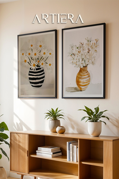 HİGUERA Papatya Bahçesi Natural Lines Oil Painting Feel Διπλό Ξύλινο Πλαίσιο ...