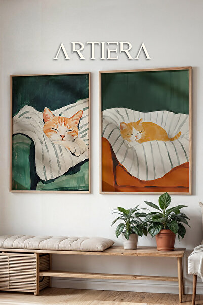 HİGUERA Peace with Orange Cats Oil Painting Feel Διπλό Ξύλινο Πλαίσιο Ζωγραφι...