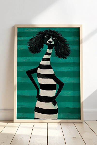 HİGUERA Αφηρημένη Πράσινη Φιγούρα Σκύλου Τοίχου με Φυσικό Ξύλινο Πλαίσιο