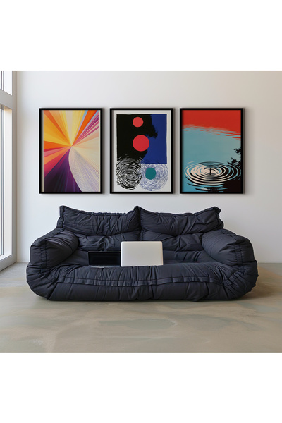 HİGUERA Γεωμετρικό Κόκκινο Αφηρημένο Τριπλό Φυσικό Ξύλινο Πλαίσιο Τοίχου