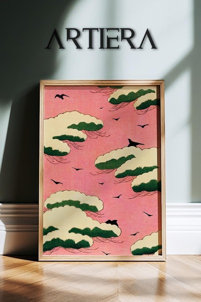 HİGUERA Ροζ ουρανός και σύννεφα Ελαιογραφία Feel Vintage Japandi Art Ζωγραφικ...