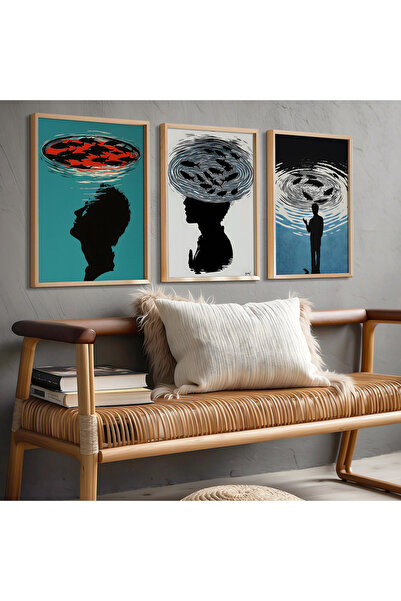 HİGUERA Αφηρημένο σχέδιο Κόκκινο αφηρημένο τριπλό φυσικό ξύλινο πλαίσιο ζωγρα...