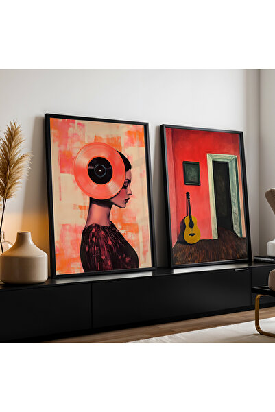 HİGUERA Αφηρημένο σχέδιο Κόκκινο αφηρημένο διπλό φυσικό ξύλινο πλαίσιο ζωγραφ...