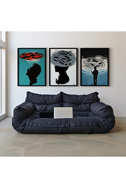 HİGUERA Αφηρημένο σχέδιο Κόκκινο αφηρημένο τριπλό φυσικό ξύλινο πλαίσιο ζωγρα...