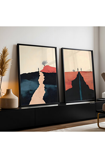 HİGUERA Αφηρημένο σχέδιο Κόκκινο αφηρημένο διπλό φυσικό ξύλινο πλαίσιο ζωγραφ...