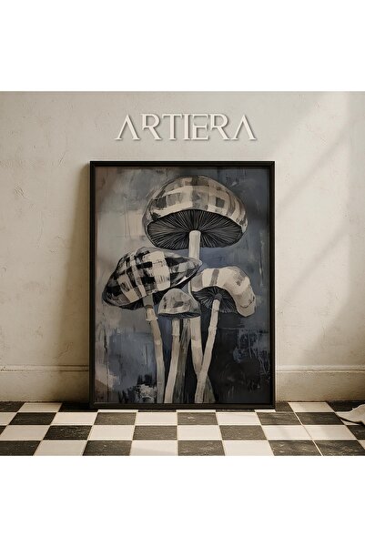 HİGUERA Φιγούρα μανιταριού σε μπλε μαύρο τόνο Αφηρημένη βοτανική ζωγραφική το...