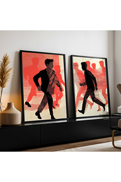 HİGUERA Σετ ζωγραφικής τοίχου με αφηρημένη ανθρώπινη φιγούρα διπλό κόκκινο αφ...