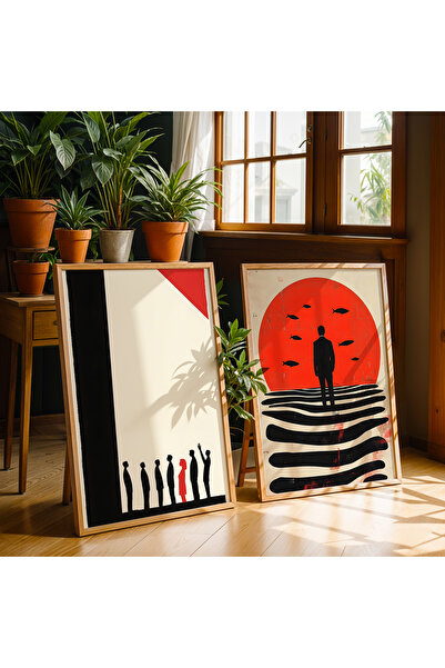 HİGUERA Σετ ζωγραφικής τοίχου με αφηρημένη ανθρώπινη φιγούρα διπλό κόκκινο αφ...