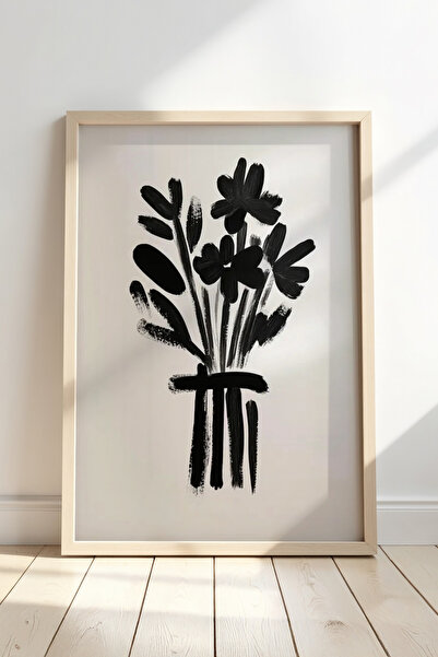 HİGUERA Μαύρο Λευκό Λουλούδι - Μοντέρνα Μίνιμαλ Διακόσμηση Πίνακας με Φυσικό ...