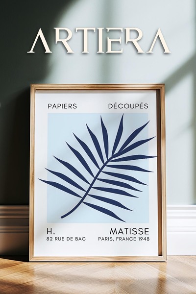 HİGUERA Σειρά Matisse Paper Cuttings Πίνακας τοίχου με ξύλινο πλαίσιο μπλε φύ...