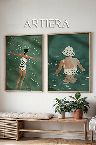 HİGUERA Σμαραγδένιο πράσινο καλοκαιρινό σκηνικό κολύμβησης Διπλό ξύλινο πλαίσ...