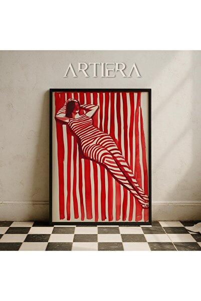 HİGUERA Κόκκινο ριγέ ανακλινόμενο αφηρημένο γυναικείο πορτρέτο Σύγχρονη μινιμ...