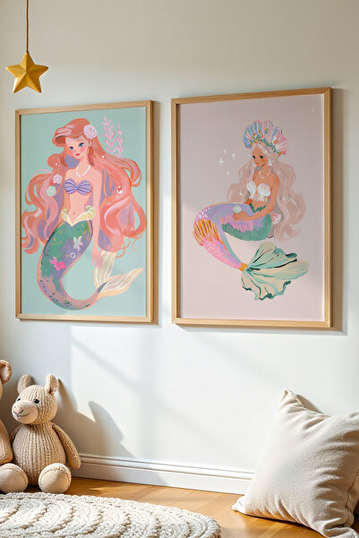 HİGUERA 2 τεμαχίων Princess Themed Mermaid - Κοριτσίστικο Δωμάτιο Ξύλινο Πλαί...