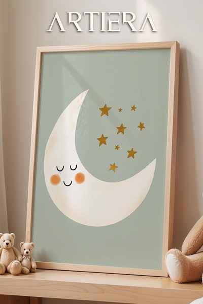 HİGUERA Cute Moon and Stars Green Background Διακόσμηση παιδικού δωματίου μωρ...
