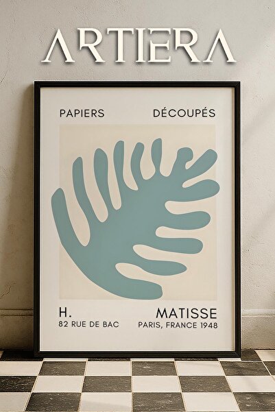 HİGUERA Σειρά Matisse Paper Cuttings Τυρκουάζ Παλάμη Πίνακας τοίχου με ξύλινο...